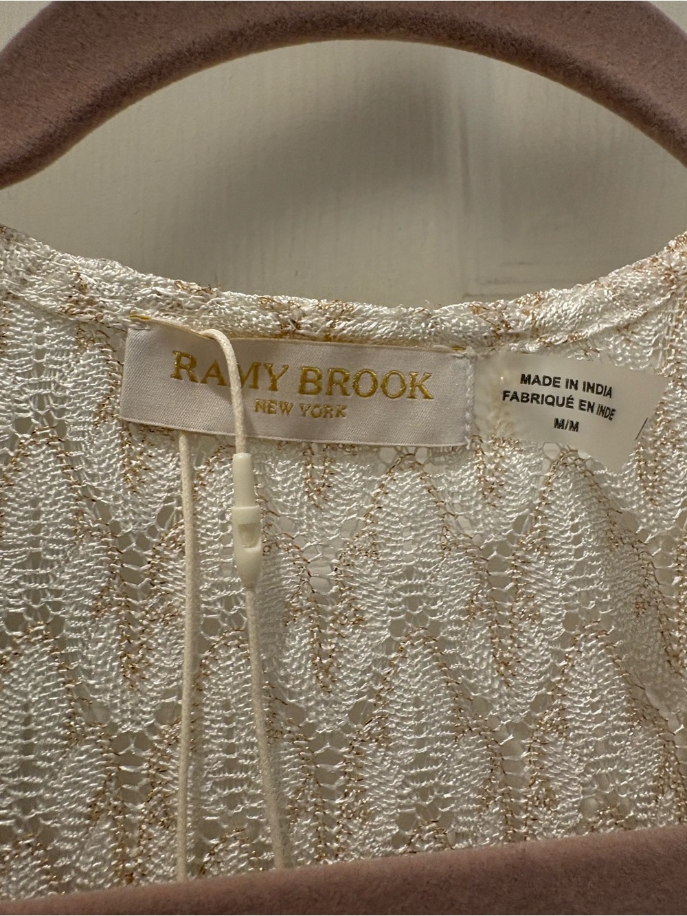 Ramy Brook Cassie Zig Zag Fringe Cover Up Dress White Gold Metallic Size M NWT - Picture 6 of 10
